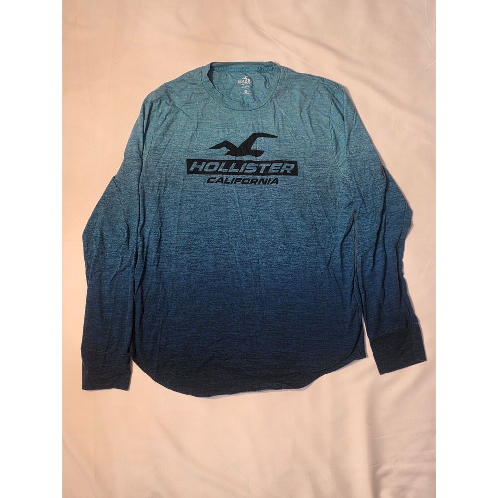 Hollister California Men's Size M Blue Ombre Long Sleeve Graphic T-Shirt Medium
